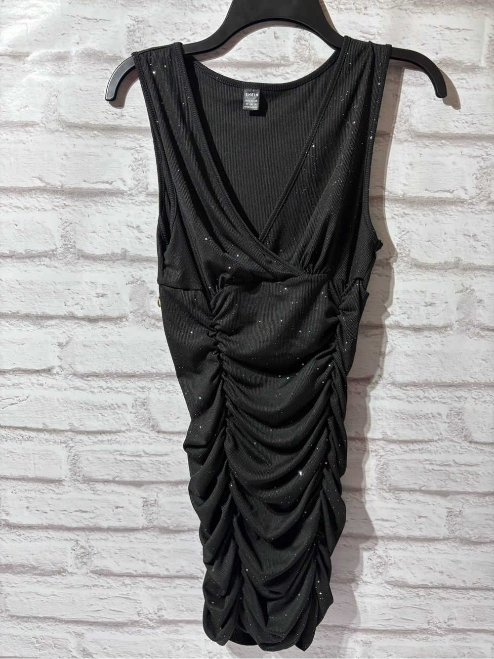 SHEIN Black Sparkle Ruched Mini Dress